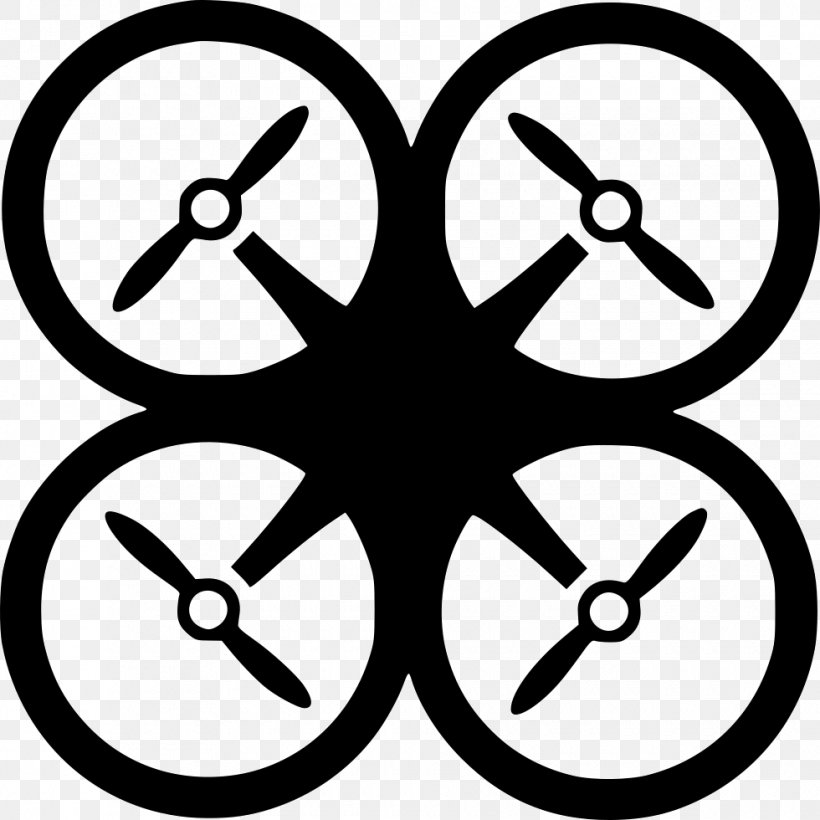 Quadcopter Unmanned Aerial Vehicle Clip Art, PNG, 980x980px, Quadcopter, Area, Artwork, Bicycle Wheel, Black And White Download Free