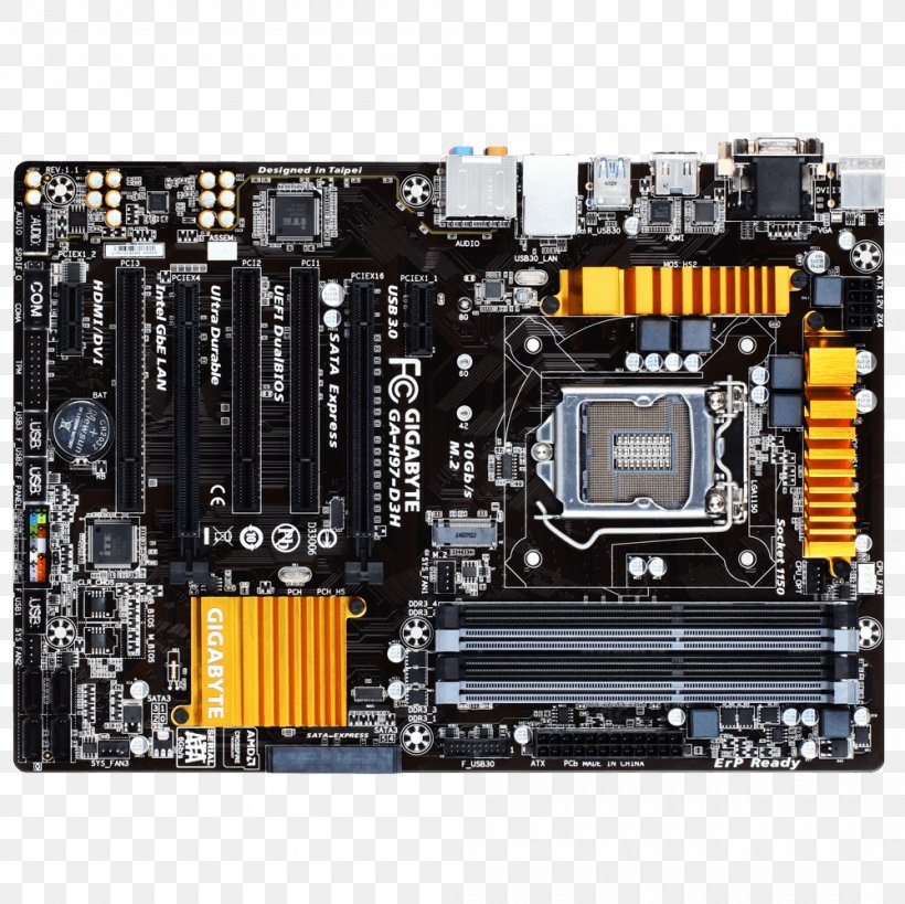 Intel Motherboard LGA 1150 GIGABYTE GA-H97-D3H ATX, PNG, 1000x999px, Intel, Atx, Chipset, Computer Component, Computer Hardware Download Free
