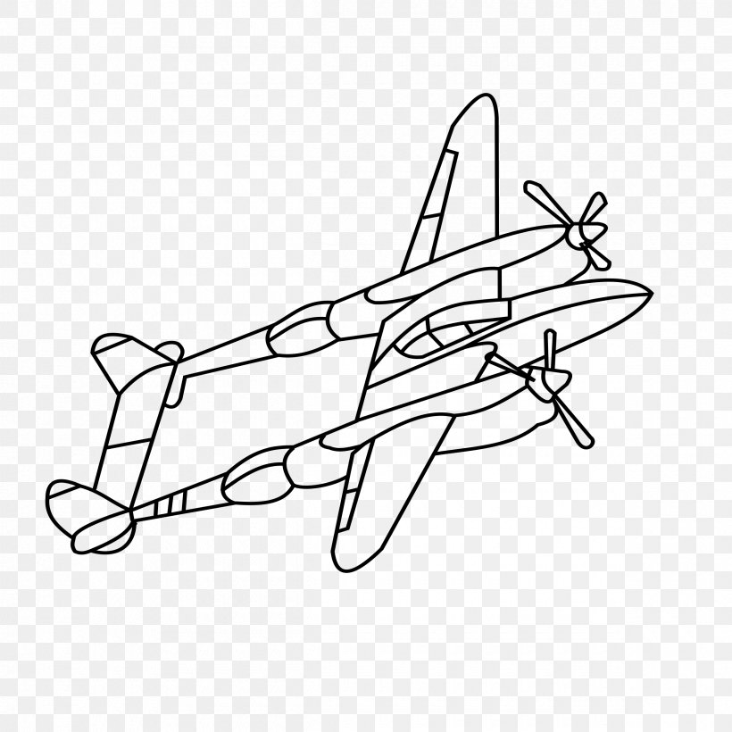 Airplane Lockheed P-38 Lightning Fighter Aircraft Clip Art, PNG, 2400x2400px, Airplane, Aircraft, Area, Black And White, Bomber Download Free