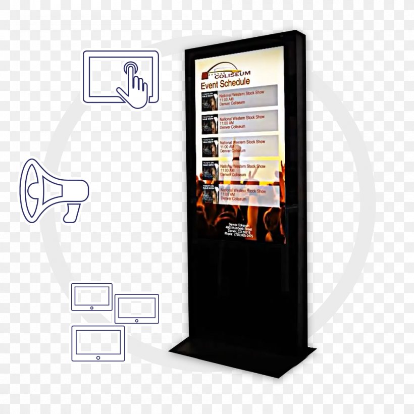 Digital Signs Signage Interactive Kiosks Advertising Television, PNG, 1000x1000px, Digital Signs, Advertising, Communication, Display Advertising, Display Device Download Free