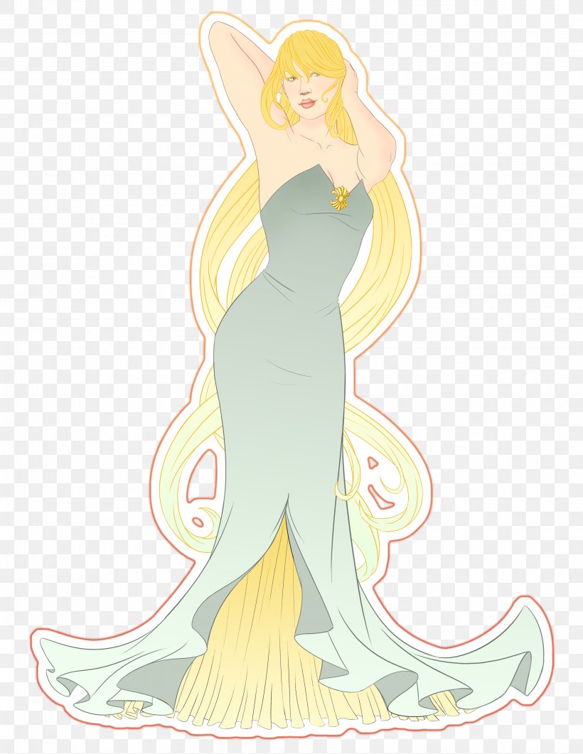 Fairy Gown Cartoon Mermaid, PNG, 3400x4400px, Watercolor, Cartoon, Flower, Frame, Heart Download Free