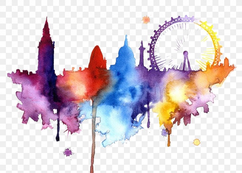 London Watercolor Painting Skyline Art, PNG, 869x624px, London, Architecture, Art, Artist, Canvas Download Free