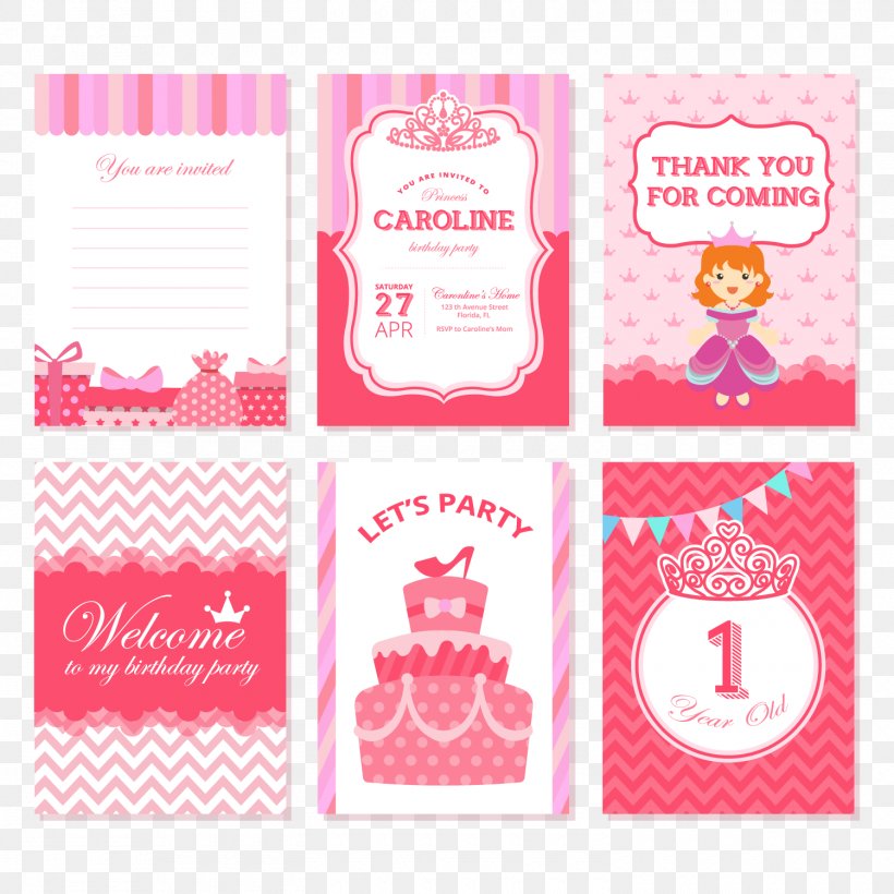 Vector Pink Princess Birthday Cards, PNG, 1500x1500px, Birthday, Birthday Card, Greeting Note Cards, Illustrator, Label Download Free