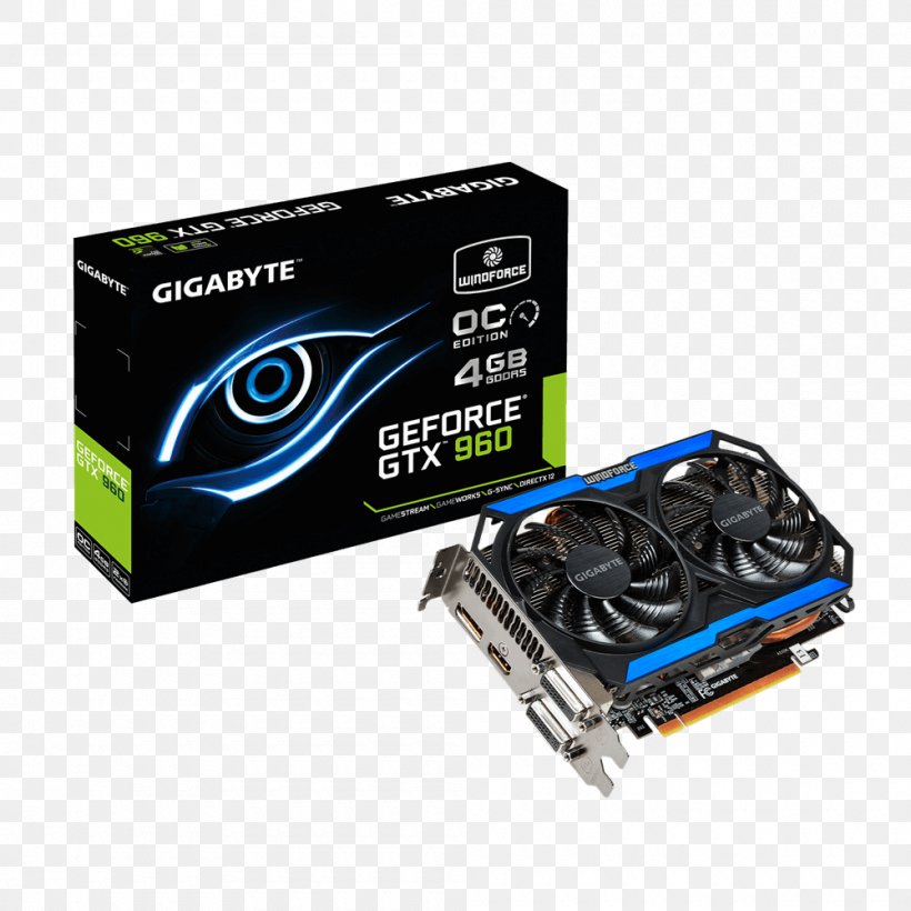 Graphics Cards & Video Adapters EVGA GeForce GTX 960 SuperSC ACX 2.0+ Graphics Card, PNG, 1000x1000px, Graphics Cards Video Adapters, Asus, Cable, Computer, Computer Component Download Free