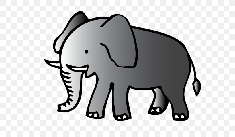 Indian Elephant, PNG, 640x480px, Elephant, African Elephant, Animal Figure, Blackandwhite, Cartoon Download Free