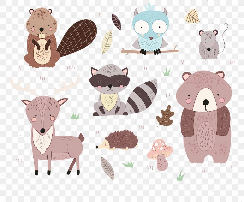 Woodland Drawing Forest Design Printing, PNG, 3000x2485px, Watercolor, Animal, Animal Figure, Animation, Bovine Download Free