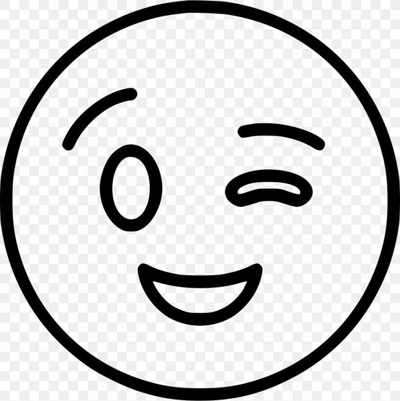 Smiley Wink Emoji Emoticon Drawing, PNG, 980x982px, Smiley, Area, Black And White, Drawing, Emoji Download Free