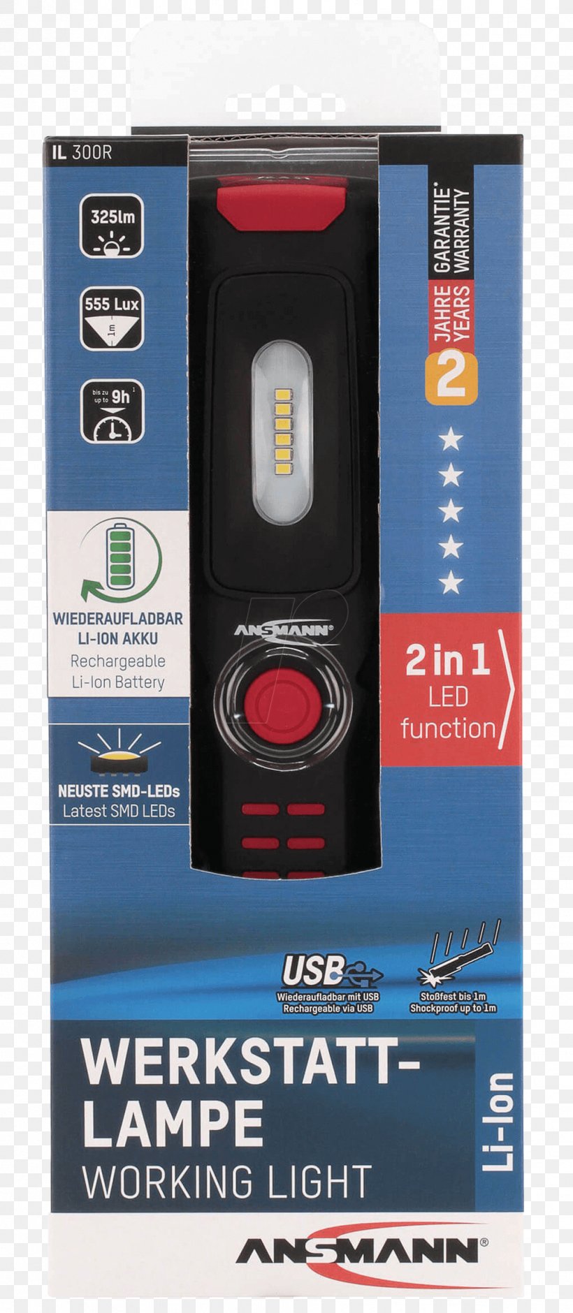 Workshop Inspection Lamp Rechargeable Ansmann 1600-0152 IL300R AC Adapter Flashlight Rechargeable Battery, PNG, 1017x2332px, Ac Adapter, Ampere Hour, Brand, Electric Battery, Electric Light Download Free