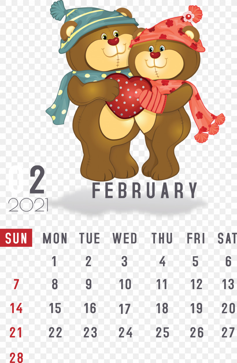 February 2021 Printable Calendar February Calendar 2021 Calendar, PNG, 1962x3000px, 2021 Calendar, Bears, Care Bears, Cuteness, Giant Panda Download Free