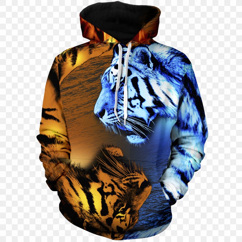 Hoodie Yin And Yang Lion Bengal Tiger Fire, PNG, 1000x1000px, Hoodie, Alpha, Art, Bengal Tiger, Drawing Download Free