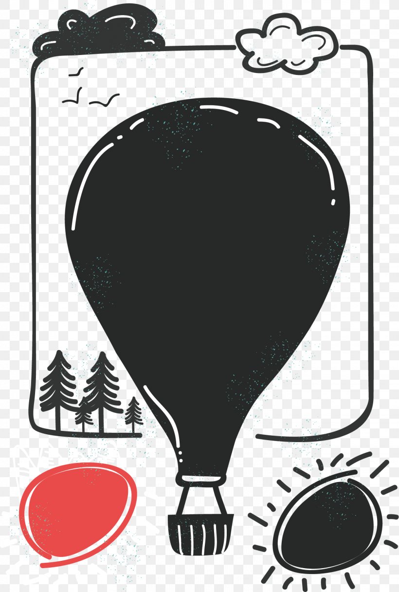 Illustration, PNG, 1422x2109px, Flyer, Black And White, Brand, Hot Air Balloon, Monochrome Download Free