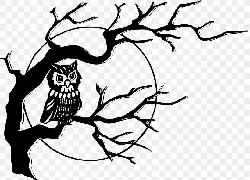 Branch Owl Bird Head Twig, PNG, 2400x1728px, Branch, Bird, Blackandwhite, Head, Leaf Download Free
