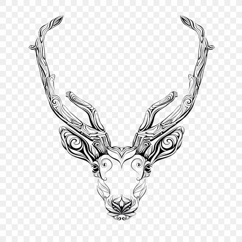 Deer Royalty-free Horn, PNG, 1024x1024px, Deer, Antler, Art, Black And White, Body Jewelry Download Free