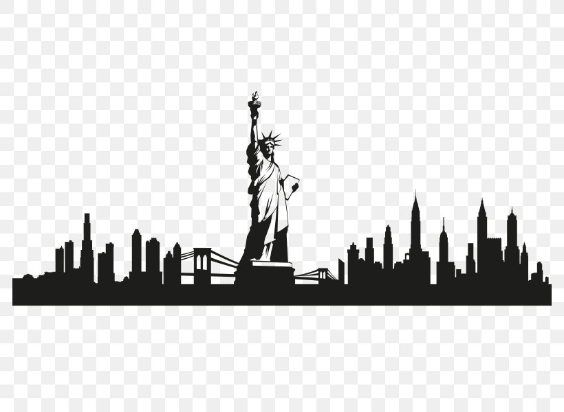 Statue Of Liberty Skyline Wall Decal Sticker, PNG, 800x600px, Statue Of Liberty, Art New York, Black, Black And White, Brand Download Free