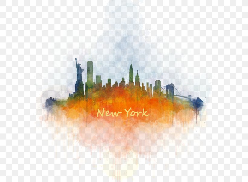New York City Skyline Watercolor Painting Cityscape, PNG, 600x600px, New York City, Building, City, Cityscape, Creative Market Download Free