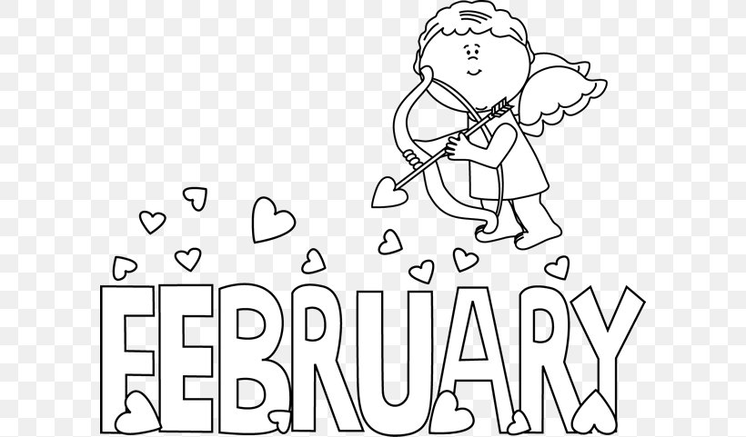 Clip Art Black And White Cupid Valentine's Day Image, PNG, 600x481px, Watercolor, Cartoon, Flower, Frame, Heart Download Free