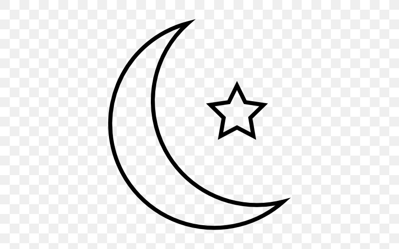 Star And Crescent Quran Symbols Of Islam Star Polygons In Art And Culture, PNG, 512x512px, Crescent, Area, Black, Black And White, Culture Download Free
