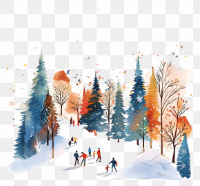 Winter Wonderland - Winter Forest Scene With Skaters PNG
