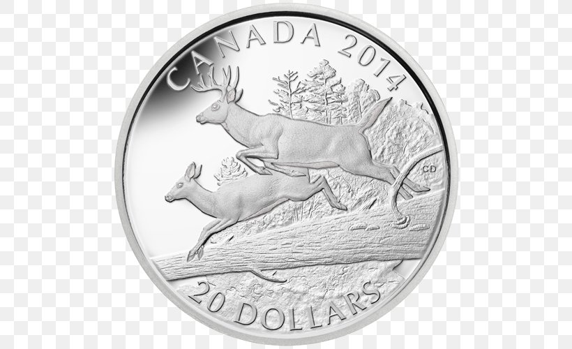 White-tailed Deer Reindeer Coin Silver, PNG, 500x500px, Whitetailed Deer, Antler, Bison, Black And White, Bullion Download Free