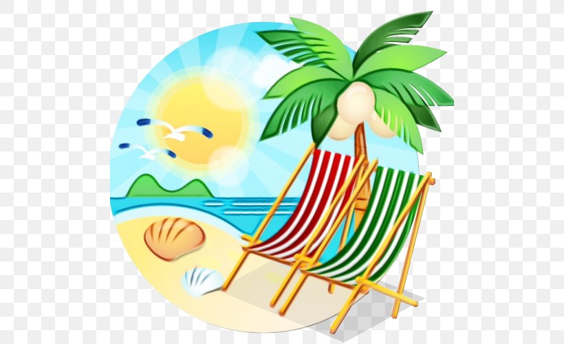 Summer Palm Tree, PNG, 500x500px, Watercolor, Arecales, Beach, Cartoon, Hammock Download Free