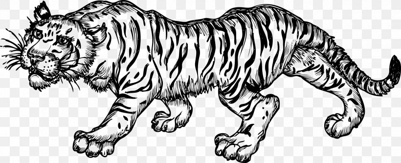 Tiger Black And White Drawing, PNG, 2450x1000px, Tiger, Animal Figure, Artwork, Big Cats, Black And White Download Free