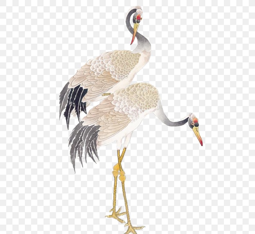Red-crowned Crane Bird Gongbi Stork, PNG, 750x750px, Crane, Beak, Bird, Birdandflower Painting, Chinese Painting Download Free
