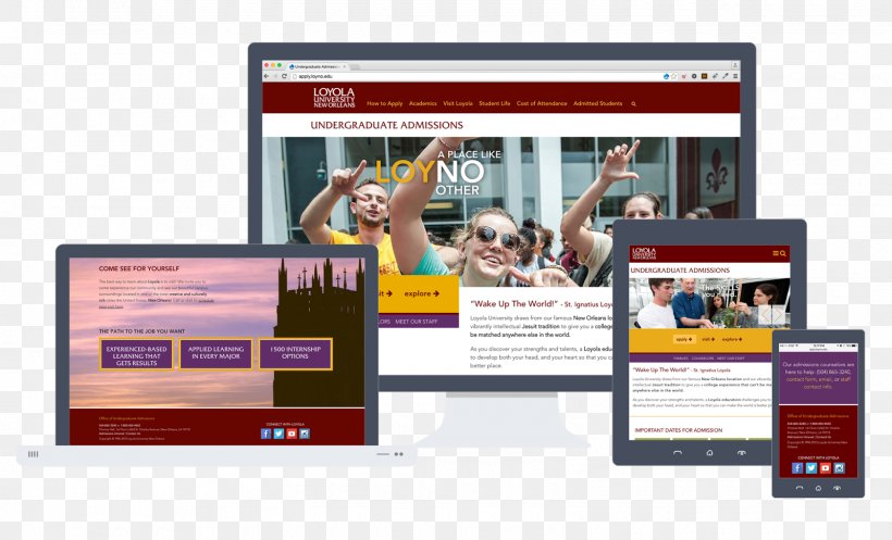 Loyola University New Orleans Responsive Web Design, PNG, 1600x970px, Loyola University New Orleans, Advertising, Brand, College, Display Advertising Download Free