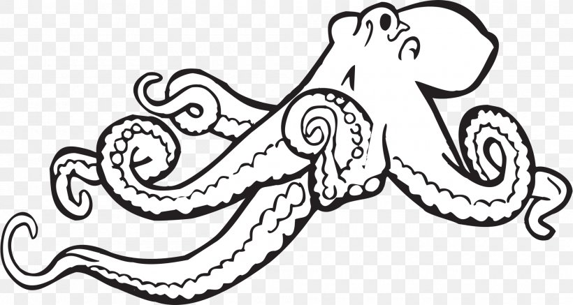 Octopus Black And White Coloring Book Clip Art, PNG, 2000x1066px, Watercolor, Cartoon, Flower, Frame, Heart Download Free