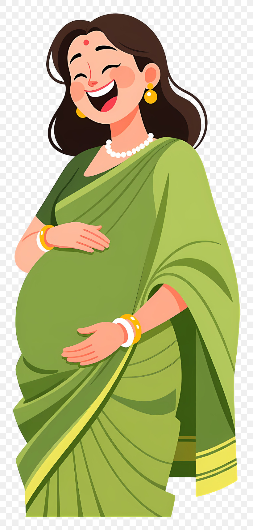 Pregnant Woman In Green Saree - Happy Pregnant Woman In Saree PNG