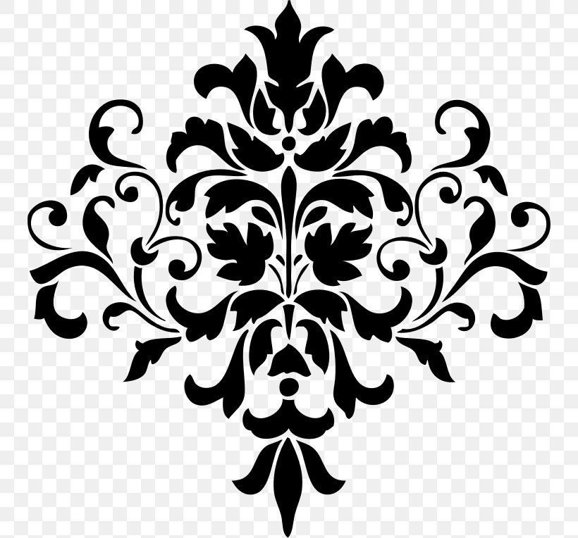 Damask Stencil Clip Art, PNG, 742x764px, Damask, Black, Black And White, Craft, Flora Download Free