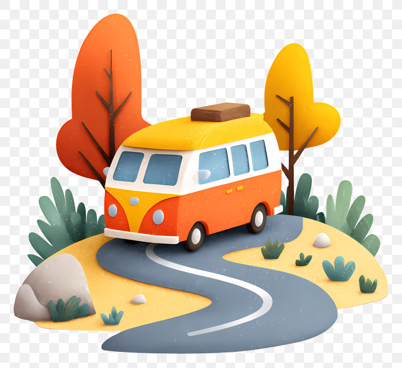 Van On Winding Road - Cartoon Van On A Scenic Road PNG