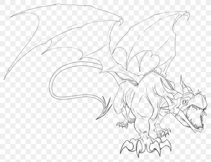 Dragon Horse Line Art White Sketch, PNG, 900x692px, Watercolor, Cartoon, Flower, Frame, Heart Download Free