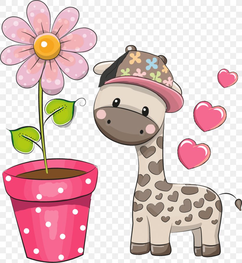 Giraffe Drawing Cartoon, PNG, 977x1065px, Giraffe, Cartoon, Drawing, Flower, Giraffidae Download Free