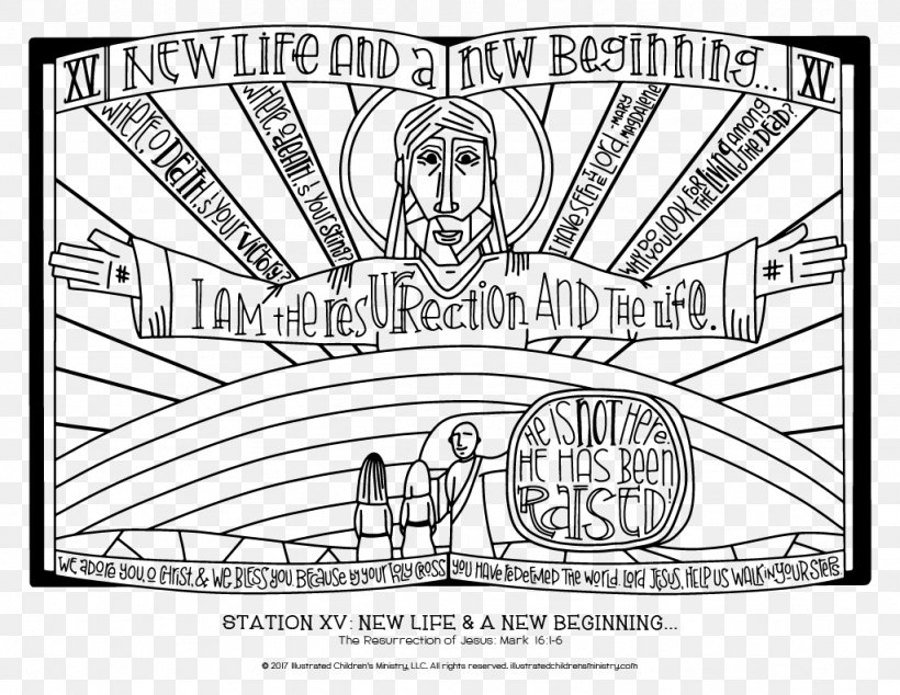 Stations Of The Cross Coloring Book Resurrection Of Jesus Christian Cross, PNG, 1024x792px, Stations Of The Cross, Area, Art, Black And White, Cartoon Download Free