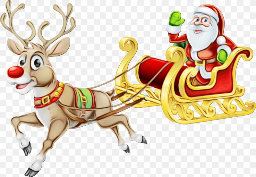 Santa Claus, PNG, 850x590px, Watercolor, Christmas, Christmas Eve, Deer, Fawn Download Free