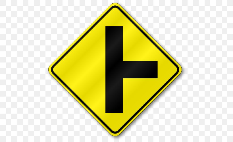 Traffic Sign Warning Sign Three-way Junction Road, PNG, 500x500px, Traffic Sign, Area, Brand, Driving, Intersection Download Free