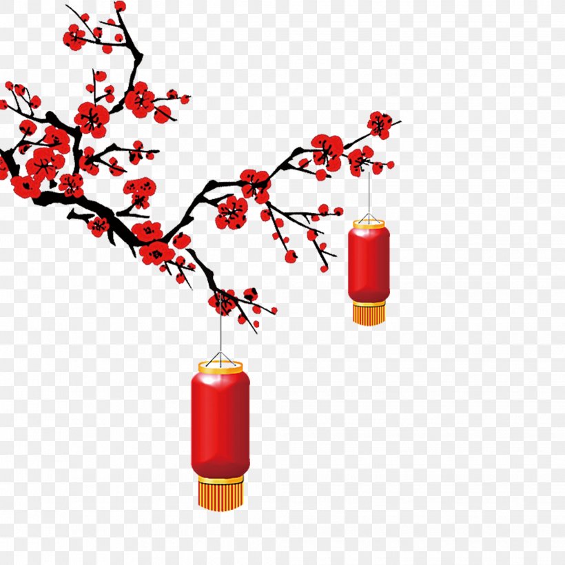 Chinese New Year Plum Blossom Lantern Vector Graphics, PNG, 2038x2038px, Chinese New Year, Branch, Flower, Flowering Plant, Lantern Download Free