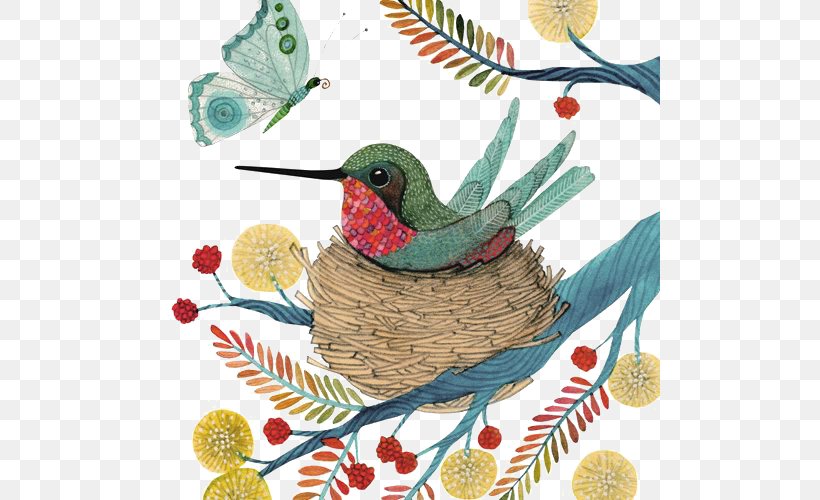 Hummingbird Watercolor Painting Illustration, PNG, 500x500px, Bird, Art, Beak, Bird Nest, Drawing Download Free
