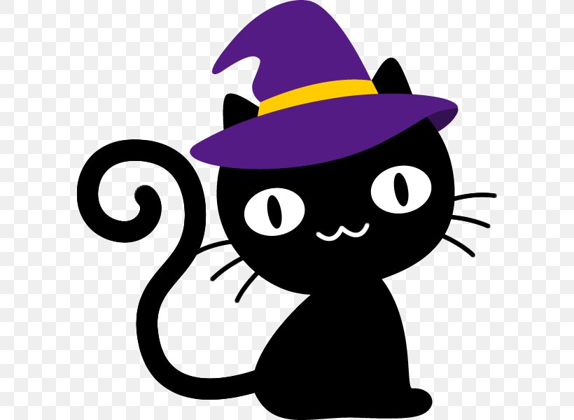 Black Cat Halloween Hat, PNG, 600x600px, 31 October, Cat, Artwork, Black, Black Cat Download Free