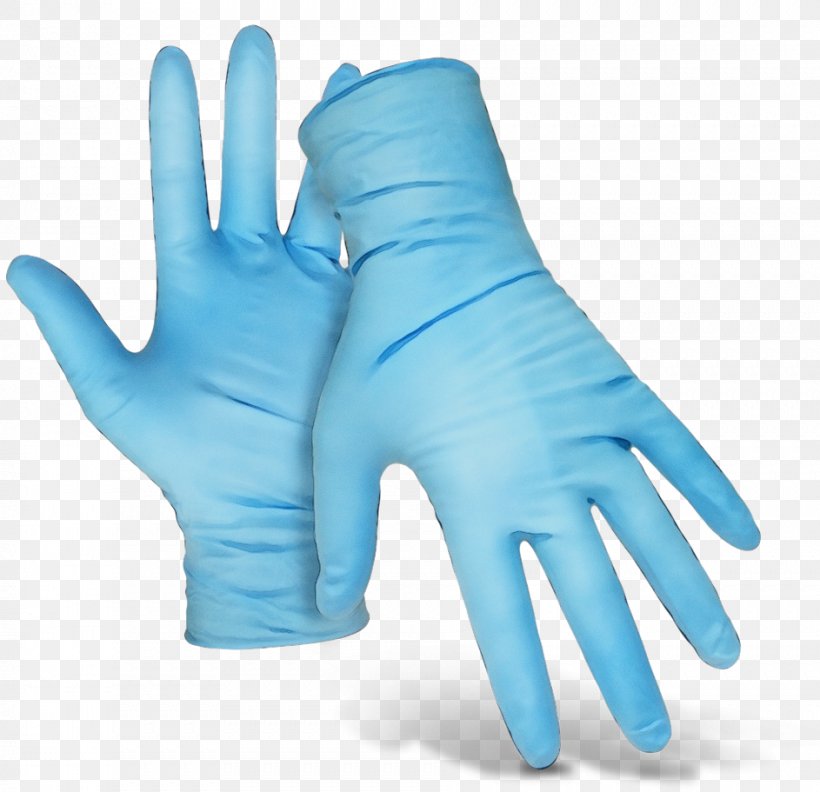 Glove Safety Glove Personal Protective Equipment Blue Medical Glove, PNG, 943x911px, Watercolor, Blue, Finger, Glove, Hand Download Free