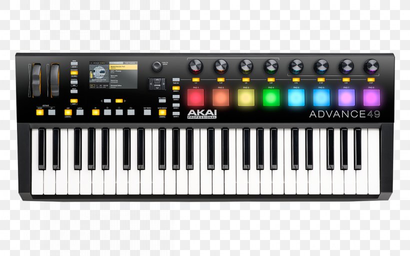 Akai Advance 49 MIDI Keyboard MIDI Controllers Musical Keyboard, PNG, 1200x750px, Midi Keyboard, Akai, Akai Mpc, Akai Mpk49, Akai Mpk249 Download Free