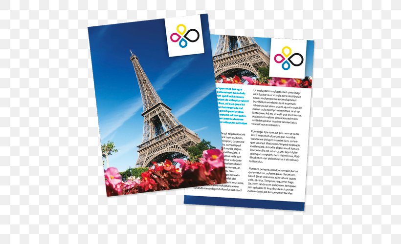 Advertising Eiffel Tower Flyer Guntro's Druk & Wrapdesign, PNG, 500x500px, Advertising, Brand, Brochure, Display, Display Device Download Free