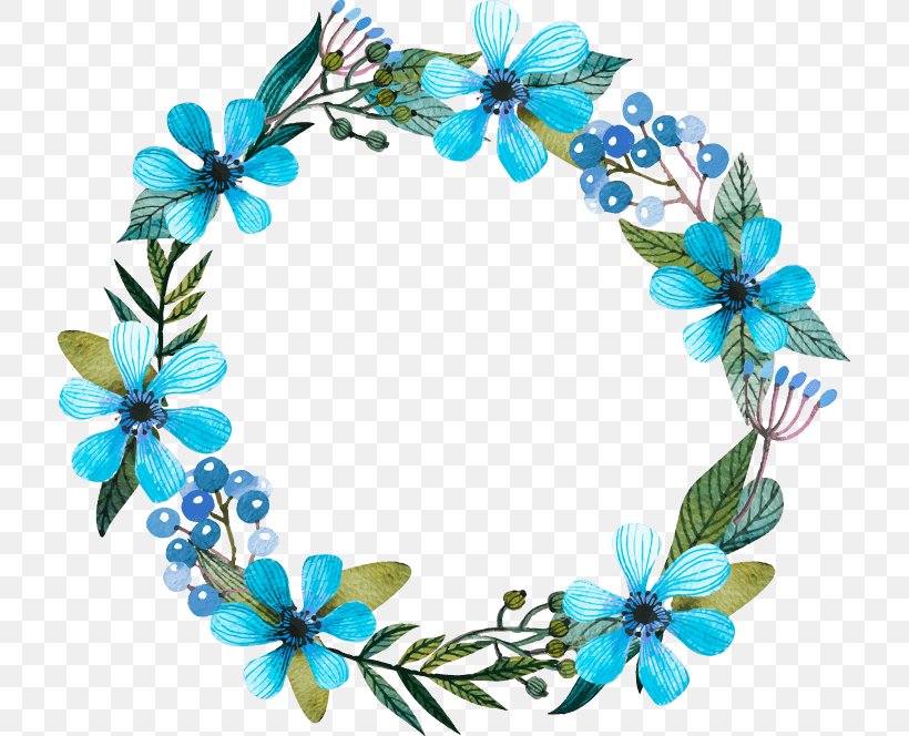 Floral Design Wreath Blue Flower Clip Art, PNG, 715x664px, Floral Design, Aqua, Baby Blue, Blue, Cut Flowers Download Free