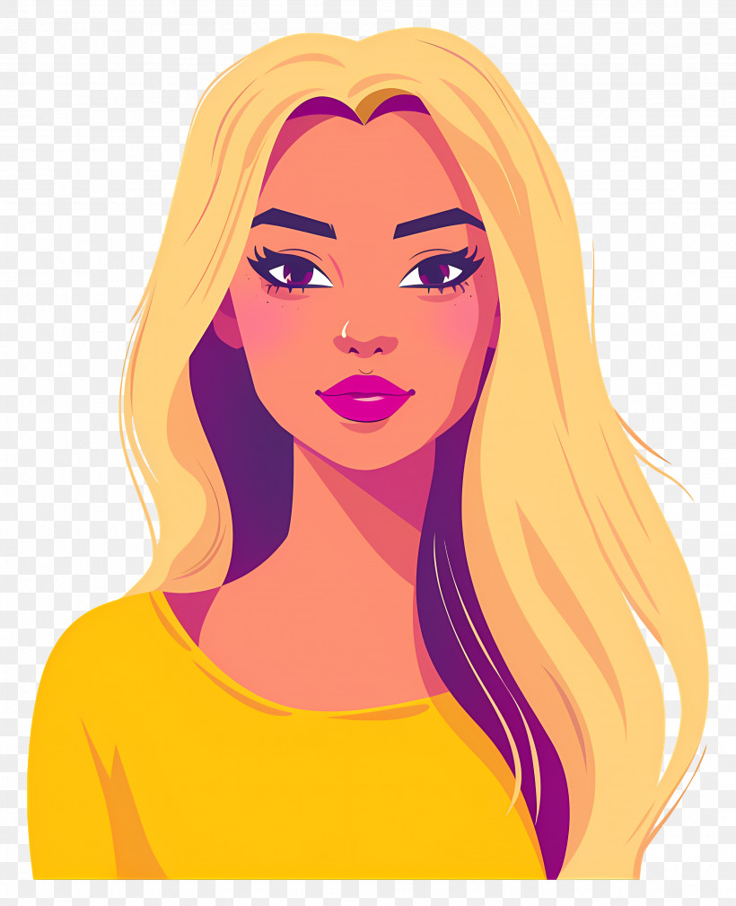 Barbie - Portrait Illustration Of A Blonde Woman In Yellow Shirt PNG