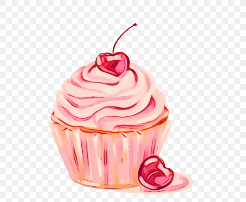 Pink Cupcake Food Dessert Frozen Dessert, PNG, 600x673px, Watercolor, Baking Cup, Buttercream, Cake, Cherry Download Free