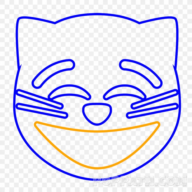 Cat Emoji Drawing Face Smile, PNG, 1000x1000px, Cat, Area, Black And White, Coloring Book, Drawing Download Free