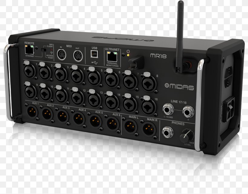 Microphone Midas MR18 Audio Mixers Digital Mixing Console, PNG, 800x641px, Microphone, Android, Audio, Audio Equipment, Audio Mixers Download Free