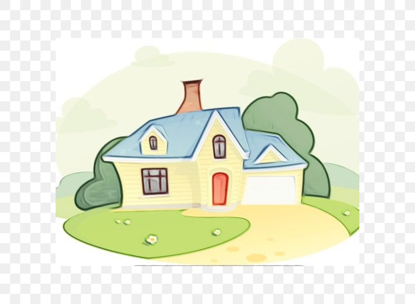 Green Cartoon House Home Real Estate, PNG, 600x600px, Watercolor, Building, Cartoon, Cottage, Green Download Free