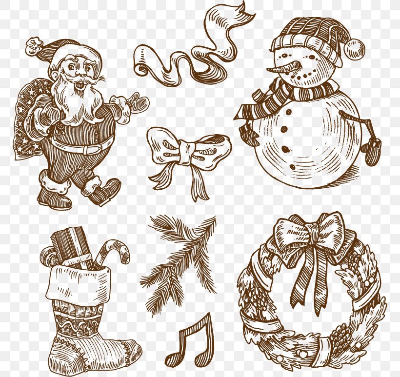 Santa Claus Drawing Clip Art, PNG, 768x773px, Santa Claus, Black And White, Christmas, Drawing, Engraving Download Free
