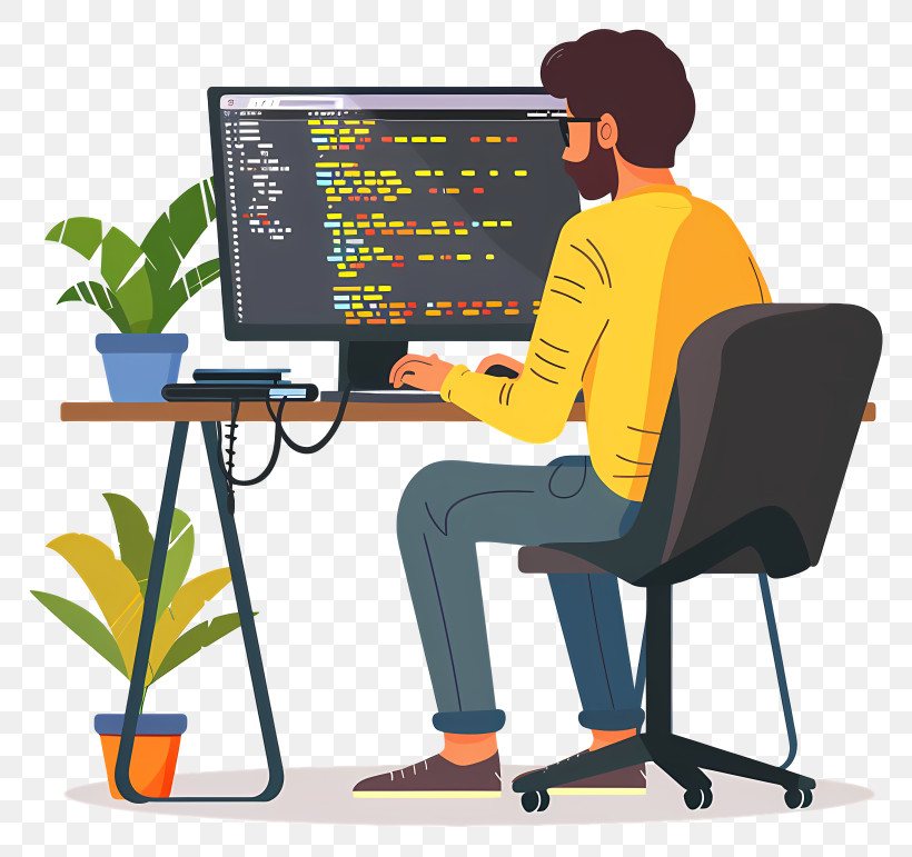 Programmer - Programmer Coding At A Desktop Setup PNG